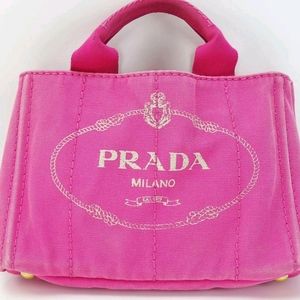 Authentic PRADA Canapa Passion Pink Canvas tote, hand purse